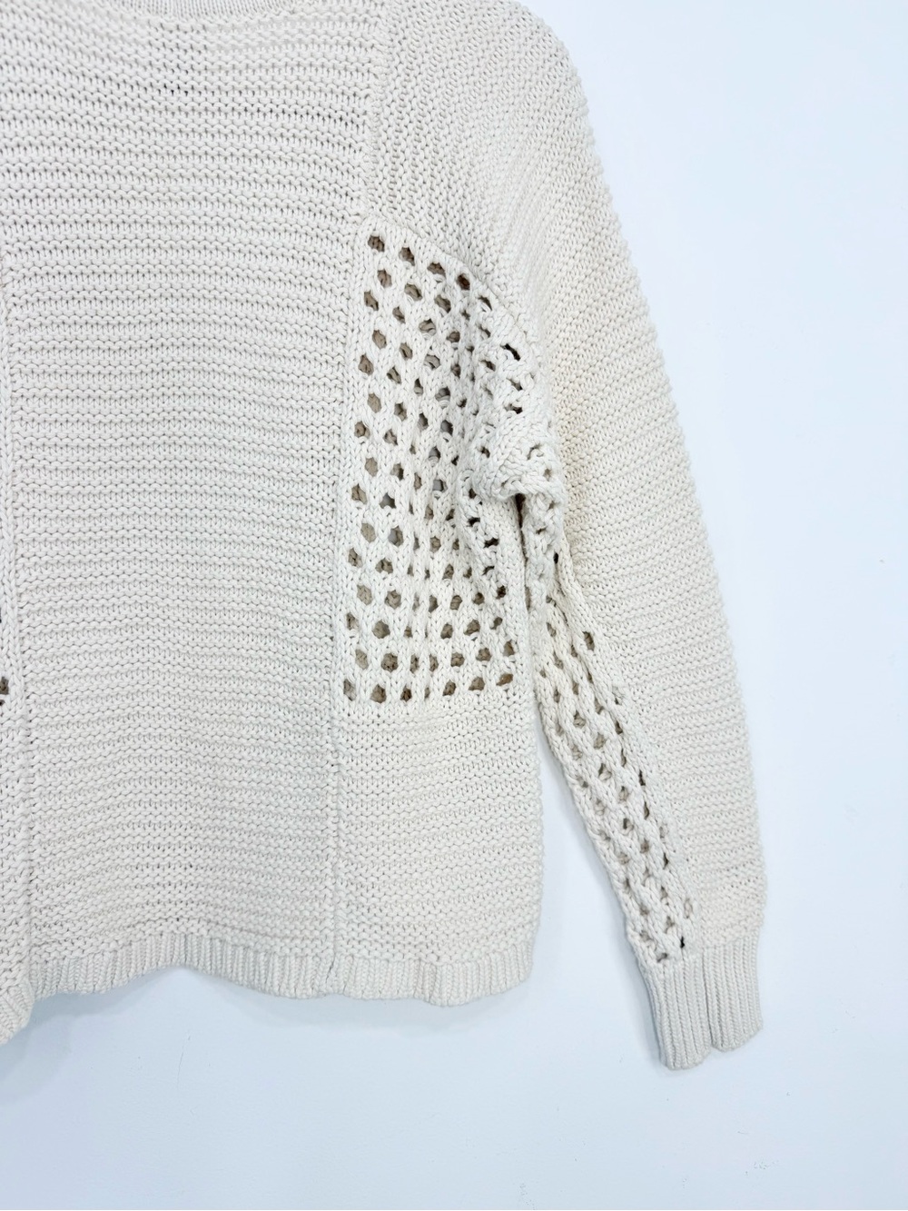 Cabi 6596 SANDBAR Pullover Cream Open Knit Slouchy Tie Front Sweater - Picture 13 of 15